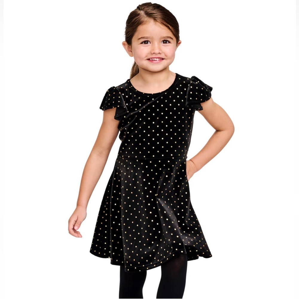 The Children's Place Girls Glitter Dot Velour Dress - Black Sz 12